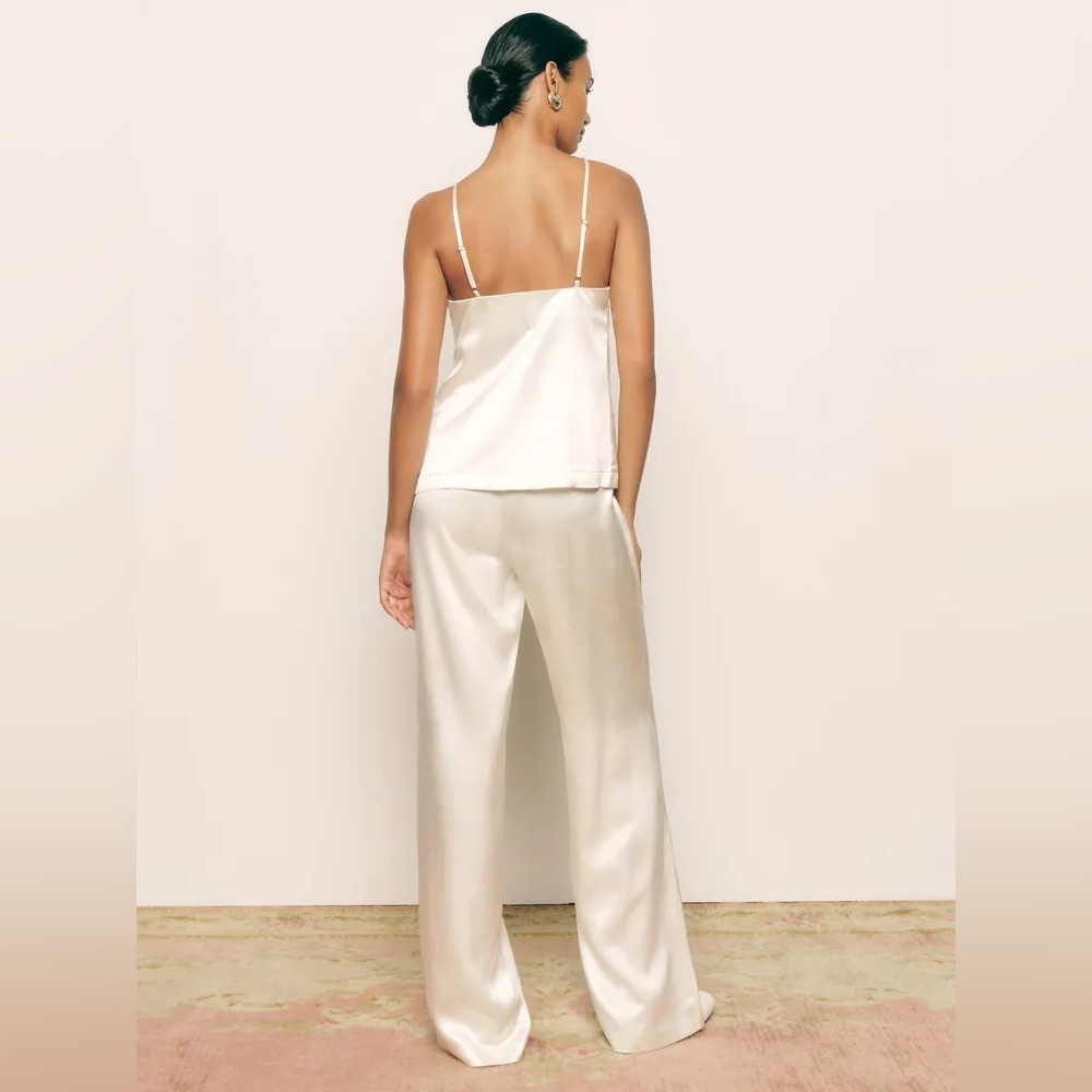 Reformation Satin Cream Wide-Leg Jumpsuit Romper Set - Picture 4 of 7